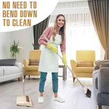 Broom and Dustpan Set with Long Handle, Light Weight Stainless Steel Poles Stand Upright Dustpans with Broom Combo for Home Kitchen Office Pet Dog Hair, Brown & Beige Color, 1-Pack