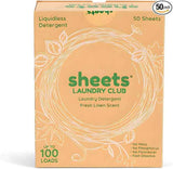Sheets Laundry Club - Liquidless Laundry Detergent Sheets, 100 Loads - Fresh Linen Scent, Eco-Friendly, Quick-Dissolving Formula, Hypoallergenic, Septic Safe, Plastic-Free Packaging - 50 Sheets