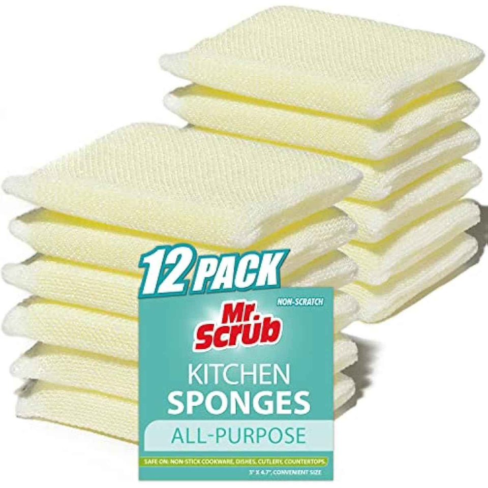 Yellow Premium Non-Scratch All-Purpose Sponges, 12 Dish Scrubbers for Kitchen, Bathroom