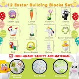 12Pcs Easter Egg Fillers Building Kits, Easter Rabbit 12 in 1 Building Blocks Set, Easter Bricks Toy Gift Easter Egg Fillers, Easter Basket Stuffers, Easter Party Favors for Kids 6+