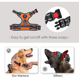 phoepet medium reflective dog harness with handle adjustable 2 metal rings orange