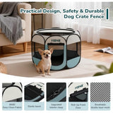 Grey dog cat playpen, portable puppy pet crate for small dogs, cats, rabbits, foldable dog cage enclosure with carrying case