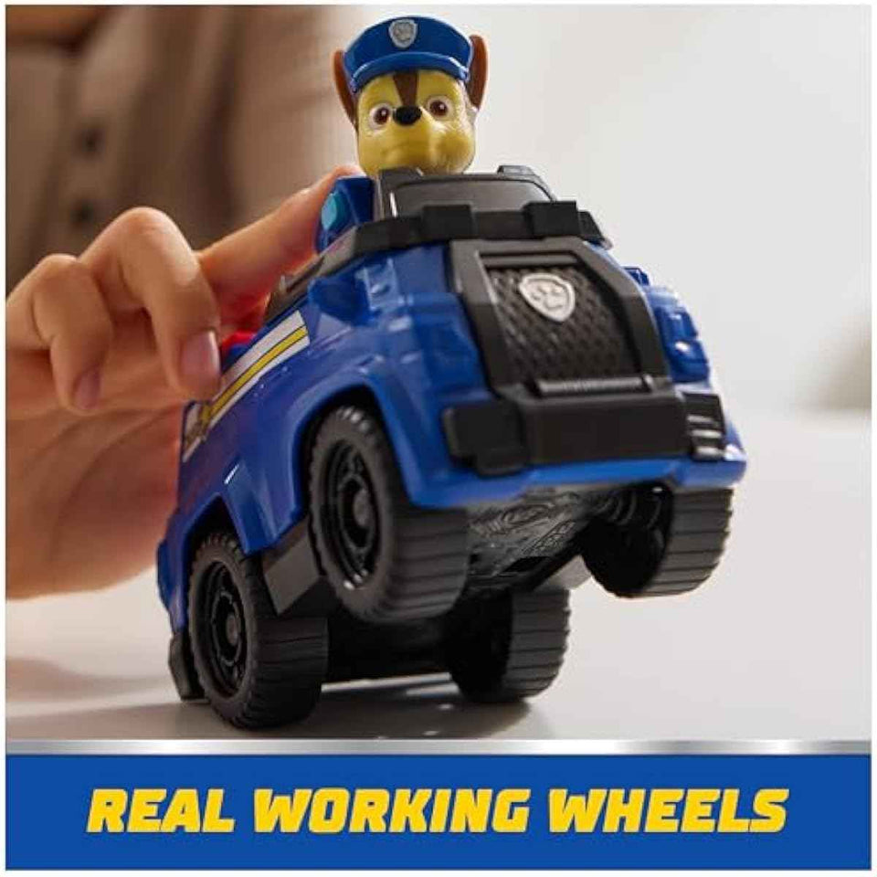 paw patrol, chase's patrol cruiser, toy car with collectible action figure, eco-friendly, kids toys for boys & girls ages 3 and up