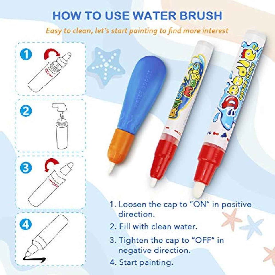 Water Doodle Mat for Kids Painting and Writing, Age 3-7, Magic Pens, Educational Toy Gift for Girls and Boys