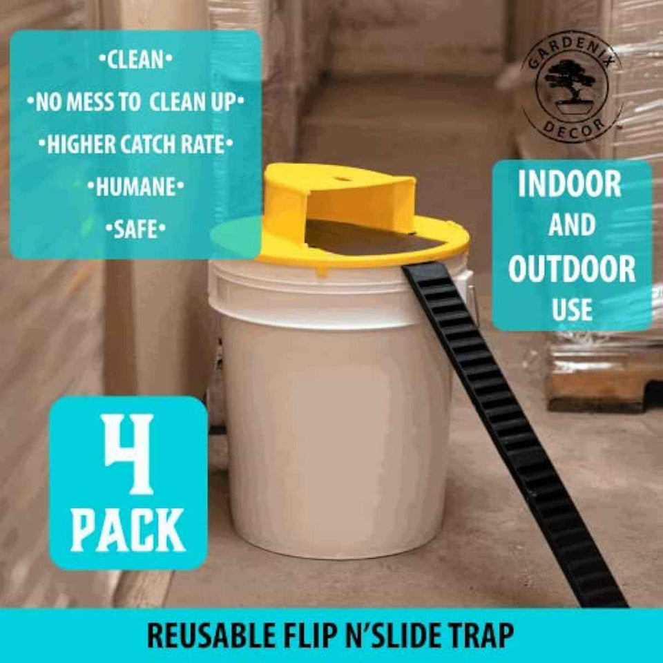 5-gallon mouse trap bucket 4-pack with automatic reset flip and slide mouse traps for indoor outdoor use