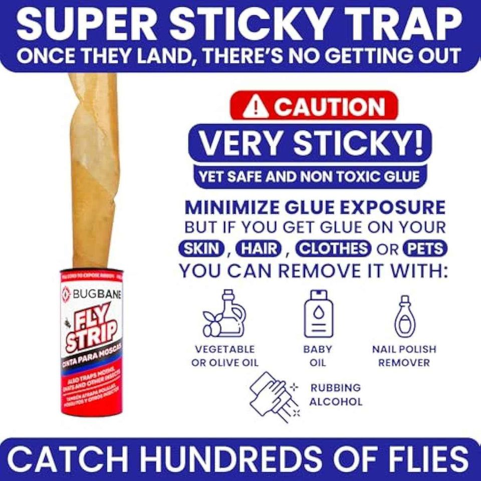 Fly Strips Indoor Sticky Hanging 24pk with Pins. Non Toxic Outdoor Fly Trap Indoor for Home. Flies Tape Paper Trap Ribbon Roll for House Gnat Fruit and Housefly. Bug Catchers for Inside Home Flypaper
