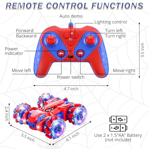 Punieayi Spider Remote Control Car, 2.4Ghz RC Cars with Headlight Double Sided Off-Road 360° Rotating Rechargeable 4WD RC Stunt Car Indoor Outdoor Spider Toys for Boys 4-6 5-7 8-13