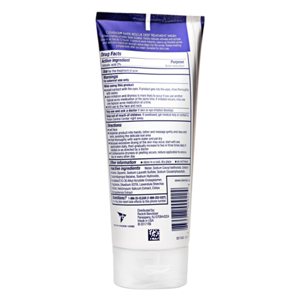 Clearasil Rapid Rescue Deep Treatment Acne Face Wash, Maximum Strenght with 2% Salicylic Acid Acne Medication, Acne Facial Cleanser, 6.78 fl oz