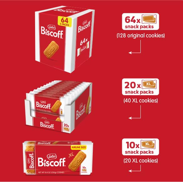 Lotus Biscoff Cookies, Caramelized Biscuit Cookie Snack, Dispenser Box (20 sleeves of 2 extra large cookies) Vegan, 0.9 Ounce (Pack of 20)