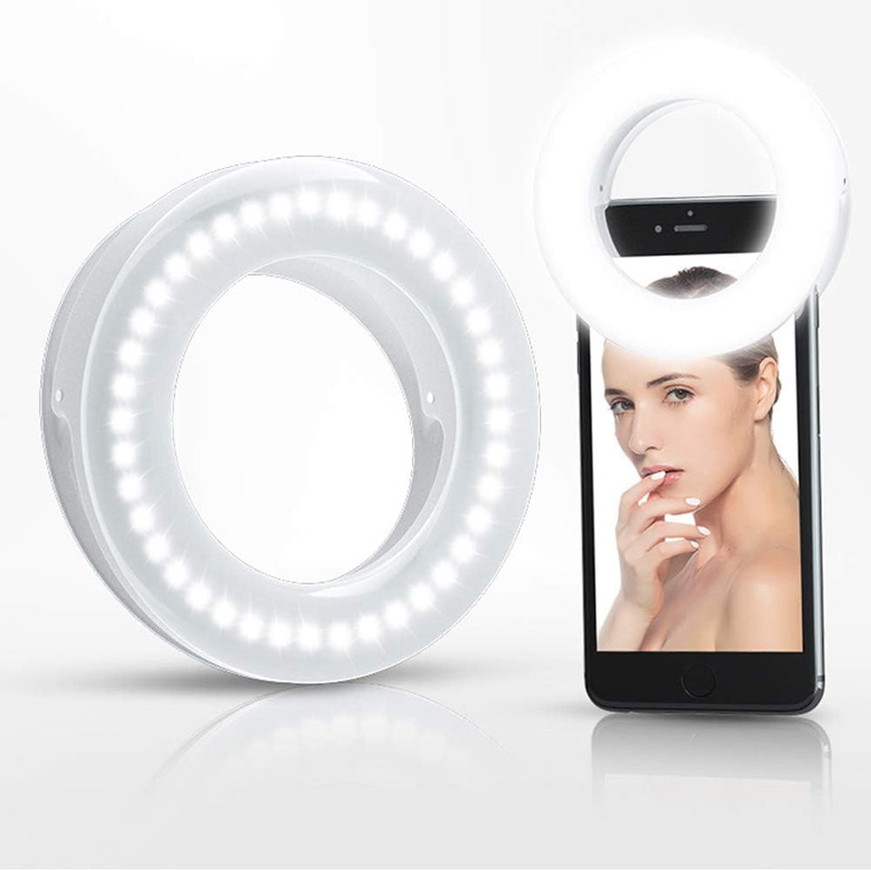 XINBAOHONG Selfie Ring Light Rechargeable Portable Clip-on Selfie Fill Light with 40 LED for Smart Phone Photography, Camera Video, Girl