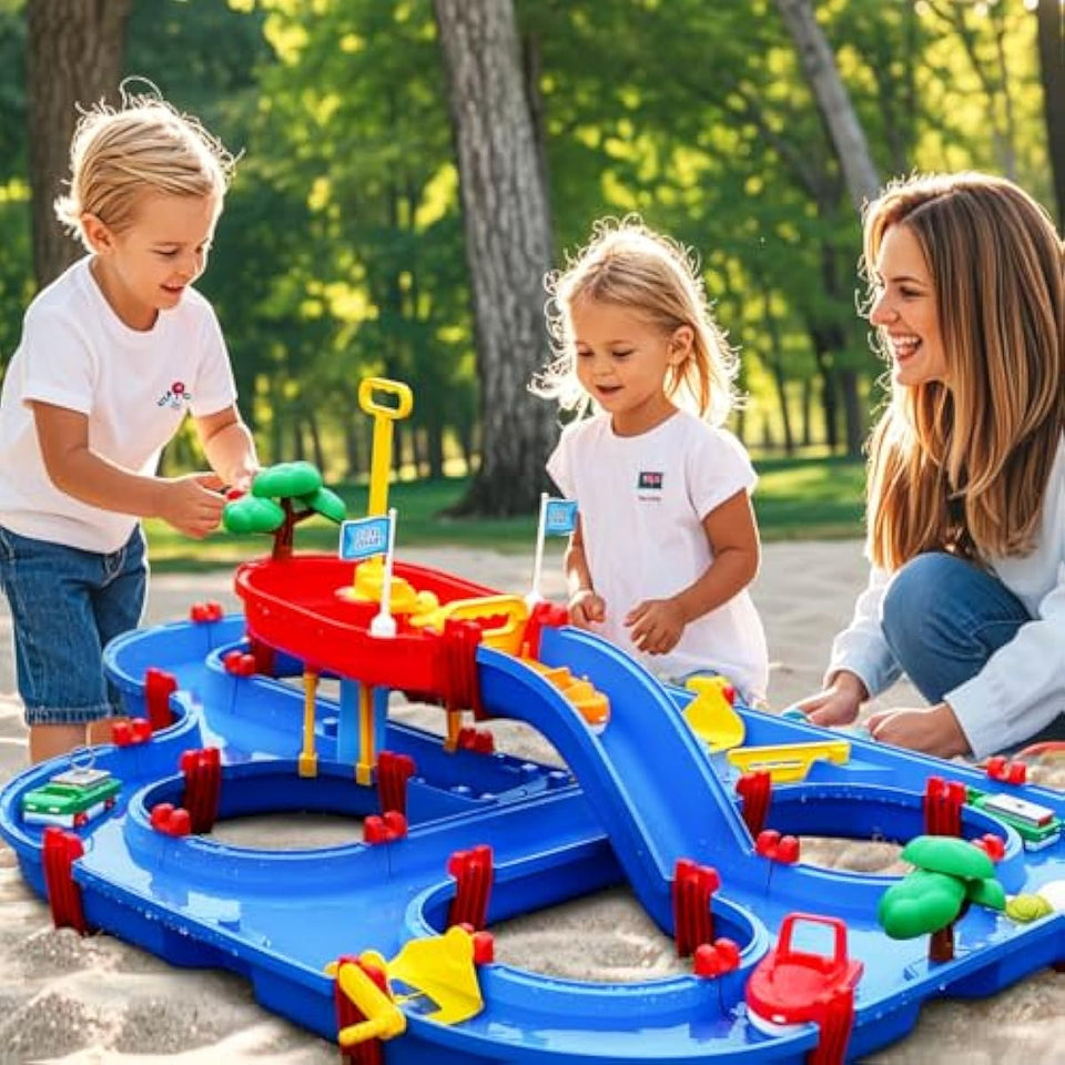 VATOS 2-Tier Water Table for Toddlers in Summer,100PCS DIY Waterways Playset with Pump for Outside Yard,Beach,Poolside Activity Sensory Play Table Addition for Kids Boys Girls Age 3 4 5 6 Year Old