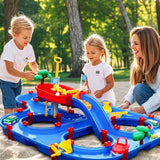 VATOS 2-Tier Water Table for Toddlers in Summer,100PCS DIY Waterways Playset with Pump for Outside Yard,Beach,Poolside Activity Sensory Play Table Addition for Kids Boys Girls Age 3 4 5 6 Year Old
