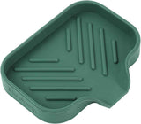 Silicone Bathroom Soap Dishes with Drain Spout-Bathroom and Kitchen Sink Organizer,Sponge Holder,Dish Soap Tray,Perfect for Dispenser,Scrubber,Bottle,Cup on Sink or Counter-Black 4.9"×3.2"