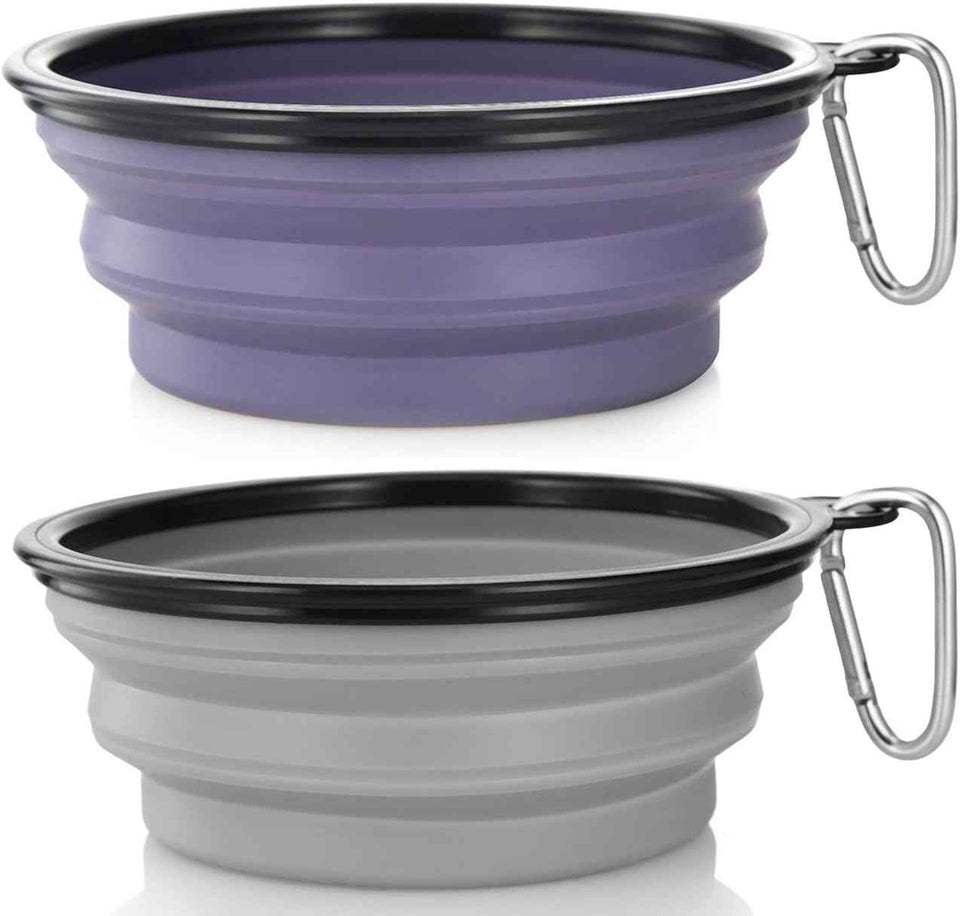 Dog Bowl Pet Collapsible Bowls, 2 Pack for Cats Dogs, Portable Pet Feeding Watering Dish for Walking Parking Traveling with 2 Carabiners (Small, Blue+Green)