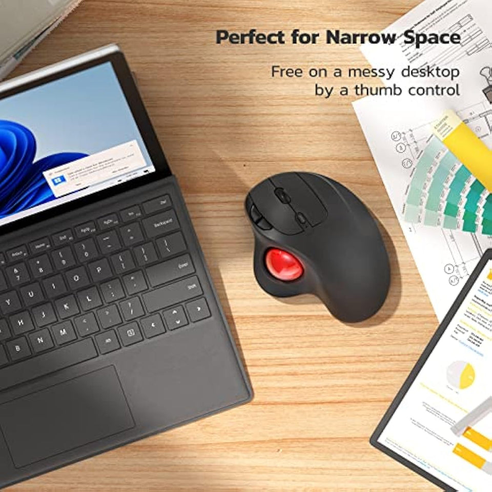 Nulea M501 wireless trackball mouse, rechargeable ergonomic, easy thumb control, precise tracking, 3 device connection, PC, laptop, Mac, Windows compatible