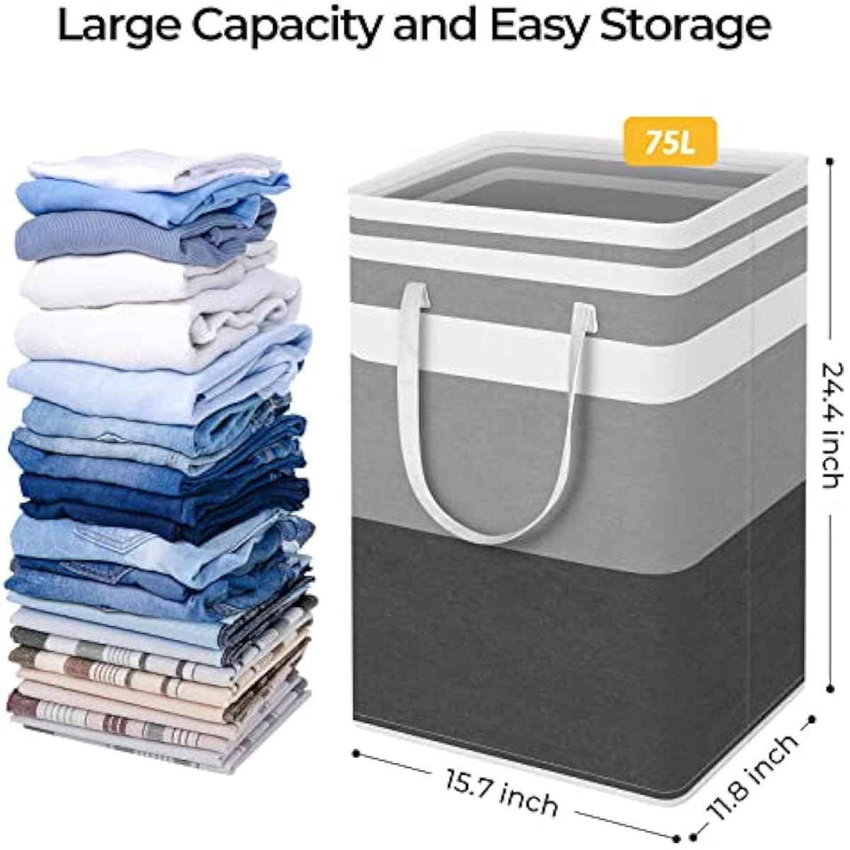Waterproof 2 Pack Large Laundry Baskets with Reinforced Handles, Grey, 75Lx2