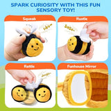 JoyCat soft baby beehive toy with 5 sensory bees for 6-12 months toddlers, rattle, crinkle paper, squeaker, mirror