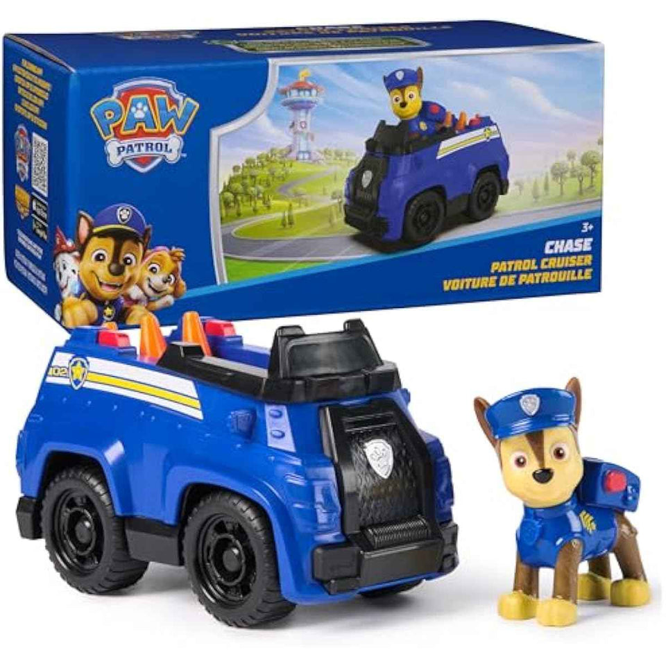 paw patrol, chase's patrol cruiser, toy car with collectible action figure, eco-friendly, kids toys for boys & girls ages 3 and up