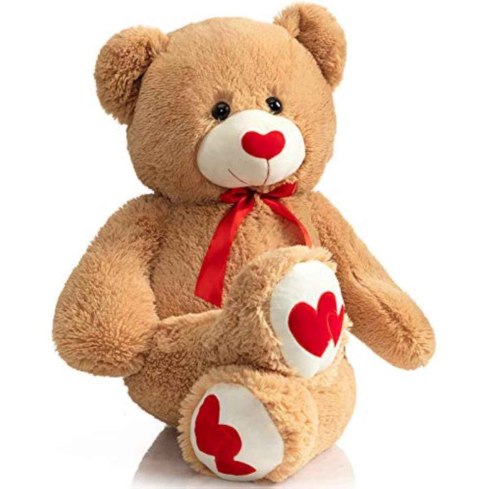 HollyHOME Big Teddy Bear Stuffed Animal Valentines Large Bear Plush with Red Heart for Girlfriend and Kids Valentines 36 inch Tan