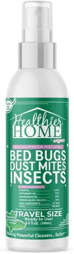 chomp travel size bed bug repellent spray, natural, tsa approved, 3.4 fl oz, peppermint scent