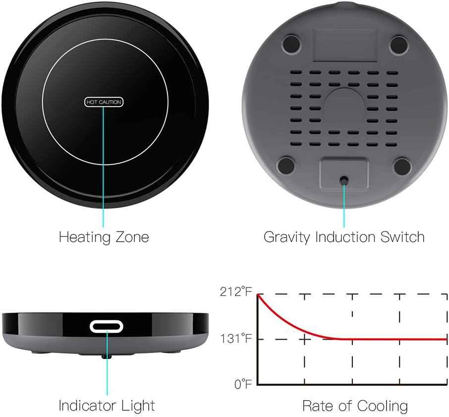 Smart Coffee Warmer, BESTINNKITS Auto On/Off Gravity-Induction Mug Warmer for Office Desk Use, Candle Wax Cup Warmer Heating Plate (Up to 131F/55C) (Black)