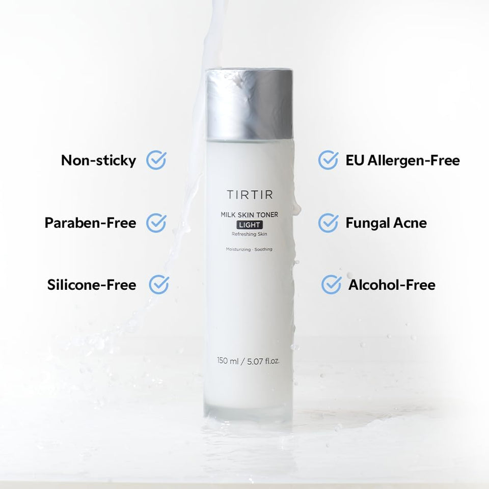 TIRTIR Milk Skin Rice Toner Light | Instant Hydration with 4% Niacinamide, Pantenol, Lightweight, Pore-Tightening, Vegan, Acne-Prone, Oily Skin, Fungal Acne Safe, Korean Skin Care, 5.07 Fl Oz