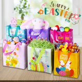 Exun happy easter gift bags with handles, 6-pack, bunny carrot chick designs, reusable non-woven treat bags for party favors and gift wrapping