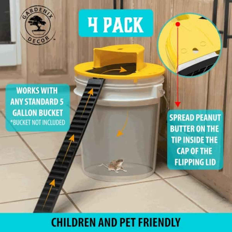 5-gallon mouse trap bucket 4-pack with automatic reset flip and slide mouse traps for indoor outdoor use
