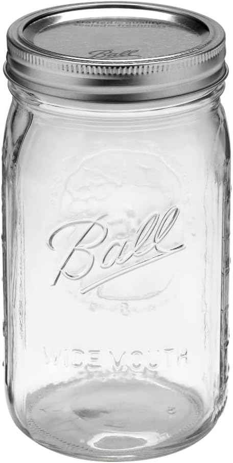 Ball Wide Mouth Glass Mason Jars with Lids and Bands, Used for Canning, Pickling, Juice, Jam, Jelly, Quart Size 32 Ounce (Pack of 2)
