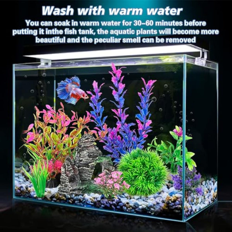 Ameliade Aquarium Artificial Plastic Plants Decorations and Rock Cave Decor Set Goldfish Betta Fish Tank Accessories Small Large Fish Bowl Ornaments