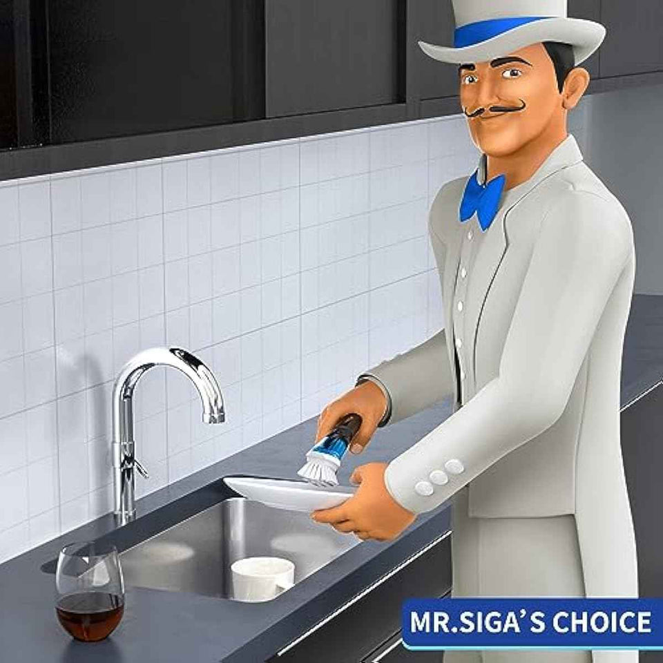 Mr Siga Soap Dispensing Dish Brush for Pot Pan Sink Cleaning with Built-in Scraper, Black