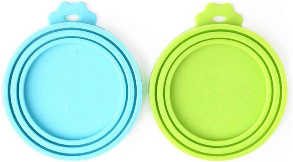 Comtim pet food can cover silicone can lids for dog and cat food, universal size, blue and green