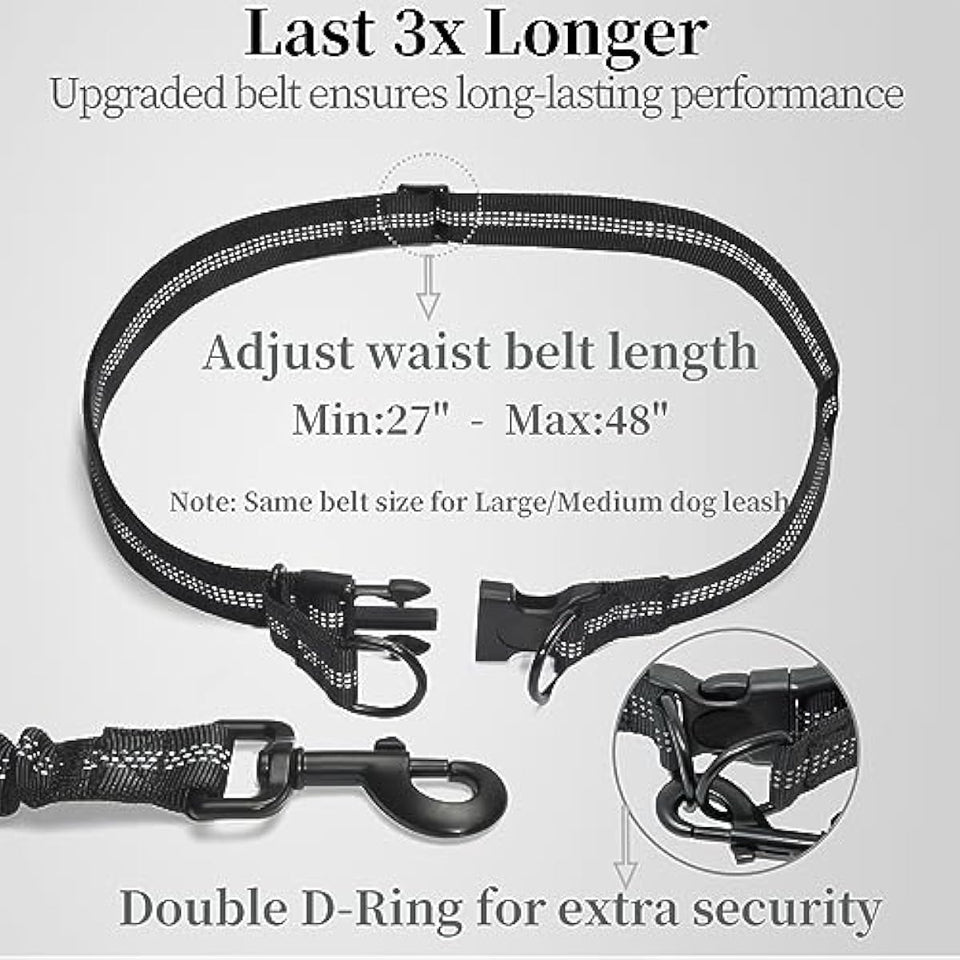 iYoShop Hands Free Dog Leash with Zipper Pouch, Dual Padded Handles and Durable Bungee for Walking, Jogging and Running Your Dog (Large, 25-120 lbs, Black)