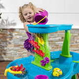Step2 Rain Showers Splash Pond Water Table, Kids Water and Sand Activity Sensory Playset, Summer Outdoor Toys, 13 Piece Water Toy Accessories, For Toddlers 1.5+ Years Old, Blue & Green