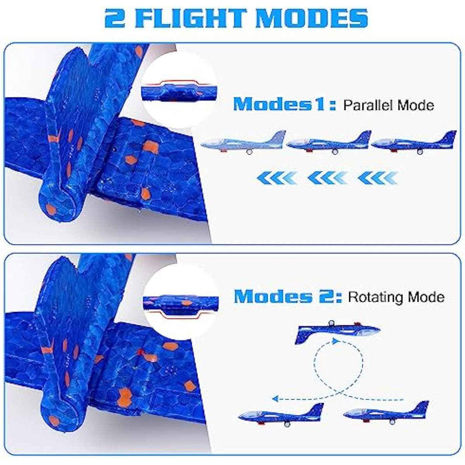 3 Pack Airplane Launcher Toys, 2 Flight Modes LED Foam Glider Catapult Plane, Outdoor Flying Toy for Kids, Birthday Gifts for Boy Girl 3+ Year Old, B-Day Party Supplies