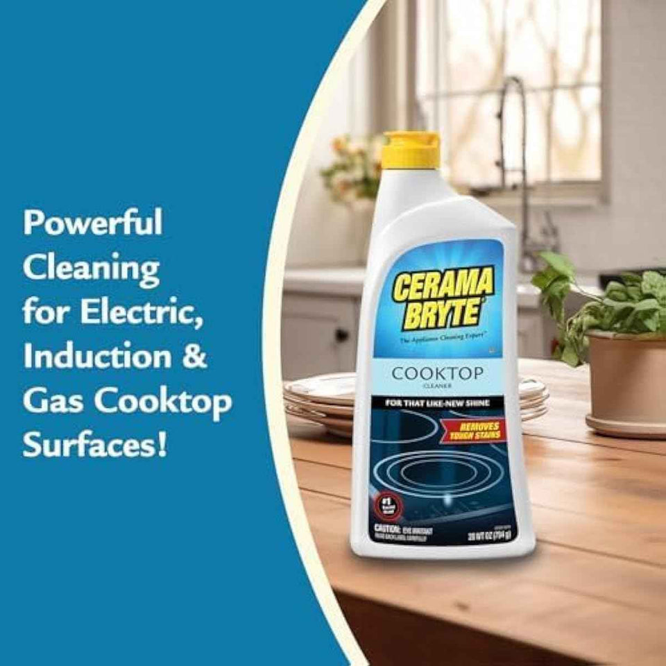 cerama-bryte 10-ounce glass cooktop and stove top cleaner combo kit for gas electric and ceramic surfaces