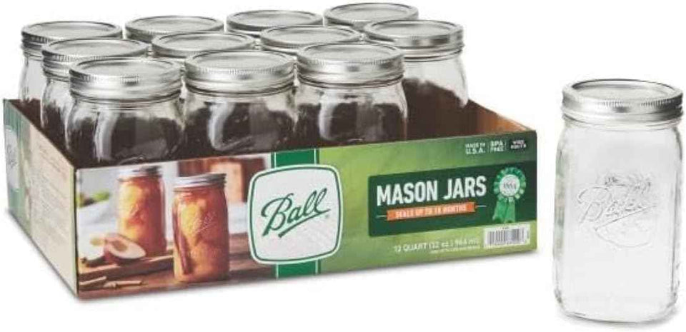 Ball Wide Mouth Glass Mason Jars with Lids and Bands, Used for Canning, Pickling, Juice, Jam, Jelly, Quart Size 32 Ounce (Pack of 2)