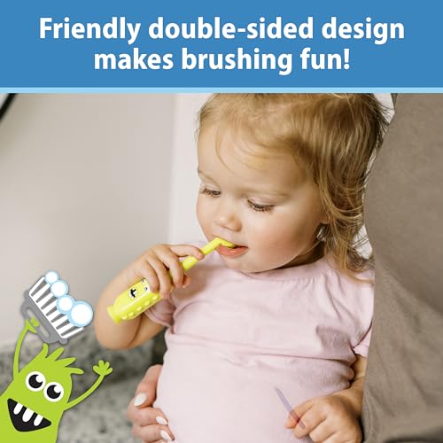 dr. browns green monster triple-sided toddler toothbrush with suction cup base, ages 1-4 years