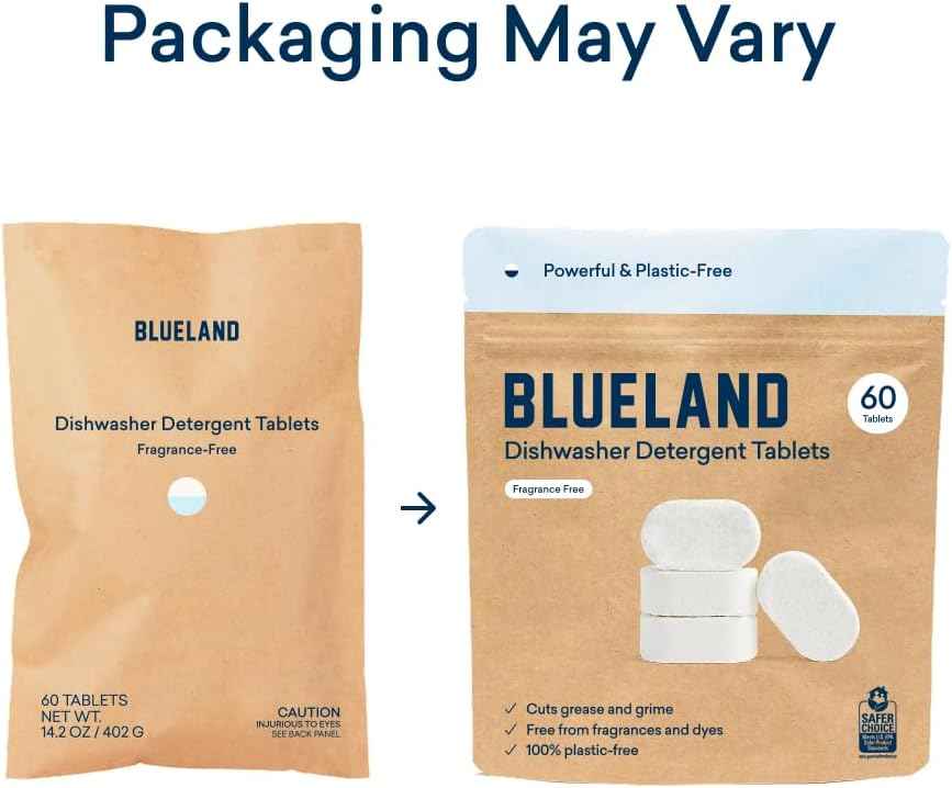 Blueland 100% plastic-free dishwasher detergent tablets, 60 count, eco-friendly, natural, usda certified biobased