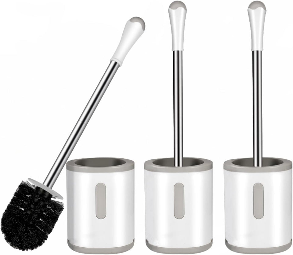 Compact Toilet Brush & Holder, Stainless Steel Handle, Space Saving for Storage