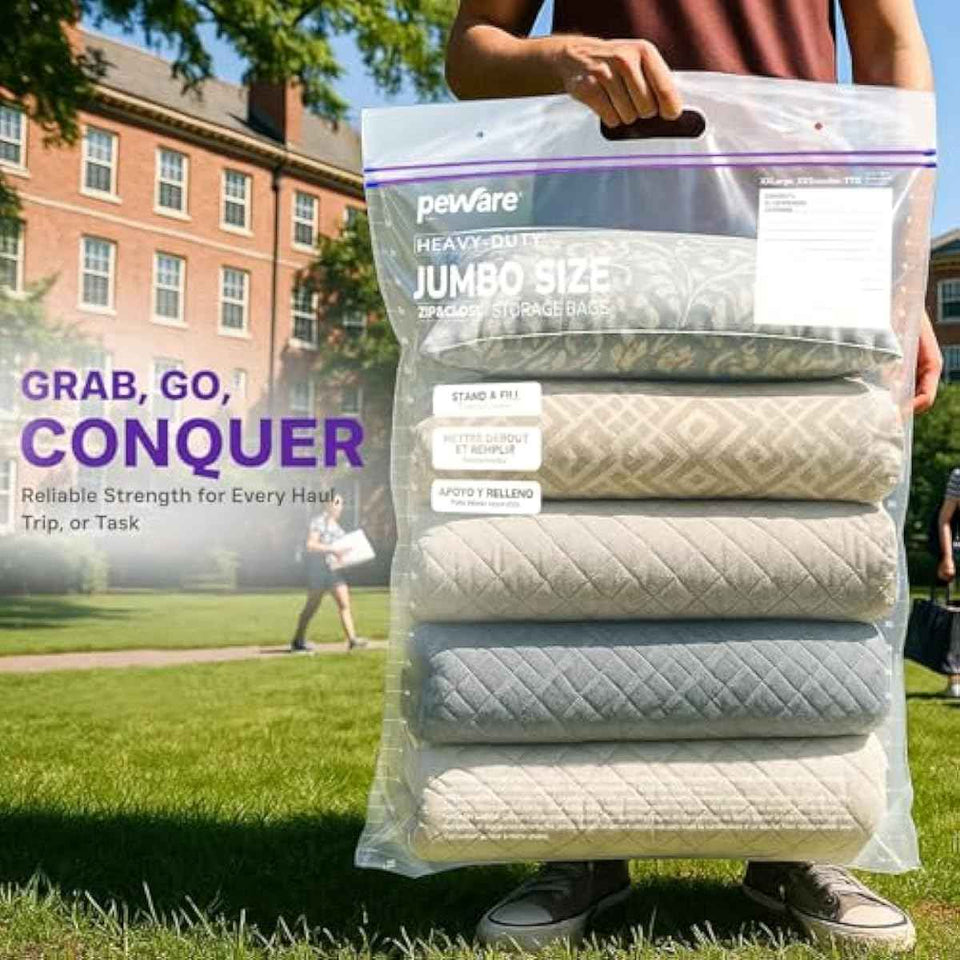 5-pack 20-gallon jumbo storage bags with resealable zipper top BPA-free 6 mil thick