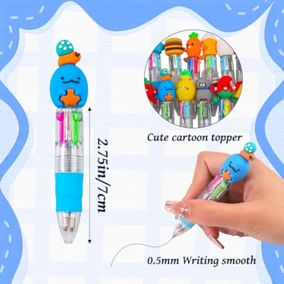 CZWZ 20Pcs Mini Multicolor Pens in One 4-in-1 Cute Pens Bulk for Kids, Fun Kawaii Ballpoint Pens for Birthdays and Children's Party Favors Gifts Teacher School Supplies