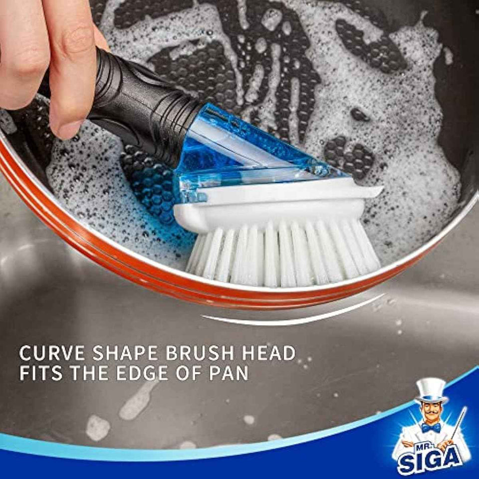Mr Siga Soap Dispensing Dish Brush for Pot Pan Sink Cleaning with Built-in Scraper, Black