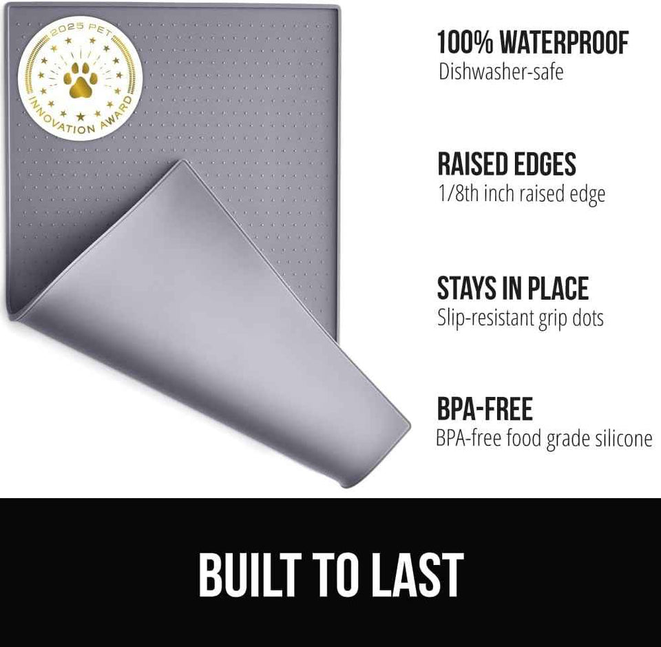 gorilla grip 18.5x11.5 gray 100% waterproof silicone pet feeding mat for dogs and cats