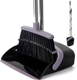 Broom and Dustpan Set with Long Handle, Light Weight Stainless Steel Poles Stand Upright Dustpans with Broom Combo for Home Kitchen Office Pet Dog Hair, Brown & Beige Color, 1-Pack