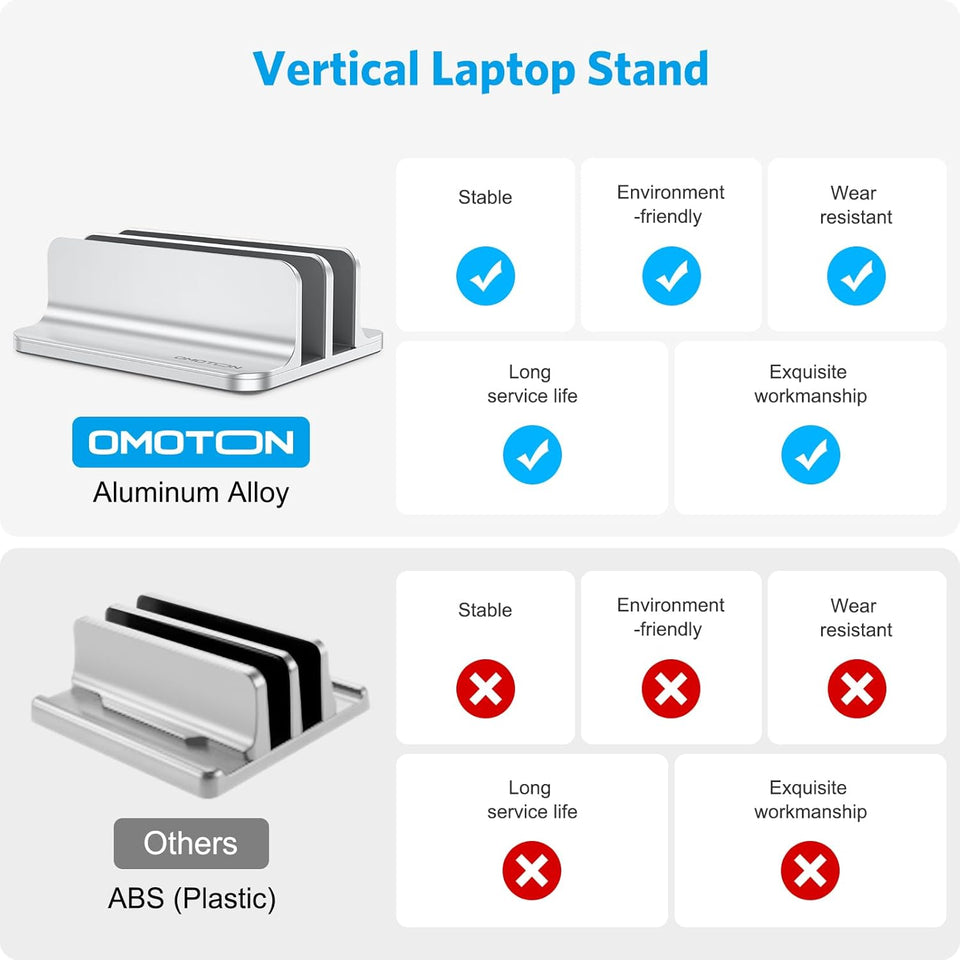 OMOTON [Updated Dock Version] Vertical Laptop Stand, Double Desktop Stand Holder with Adjustable Dock (Up to 17.3 inch), Fits All MacBok/Surface/Samsung/HP/Dell/Chrome Book (Silver)