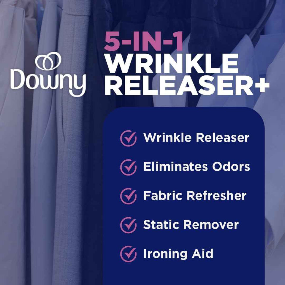 Downy Wrinkle Releaser Spray, Travel Size + 16.9 Oz Pack of 2, All-In-One Formula Removes Wrinkles, Static and Odors, Light Fresh Scent