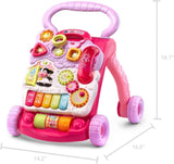 vtech sit-to-stand learning walker with pink frustration free packaging for 9-36 month babies
