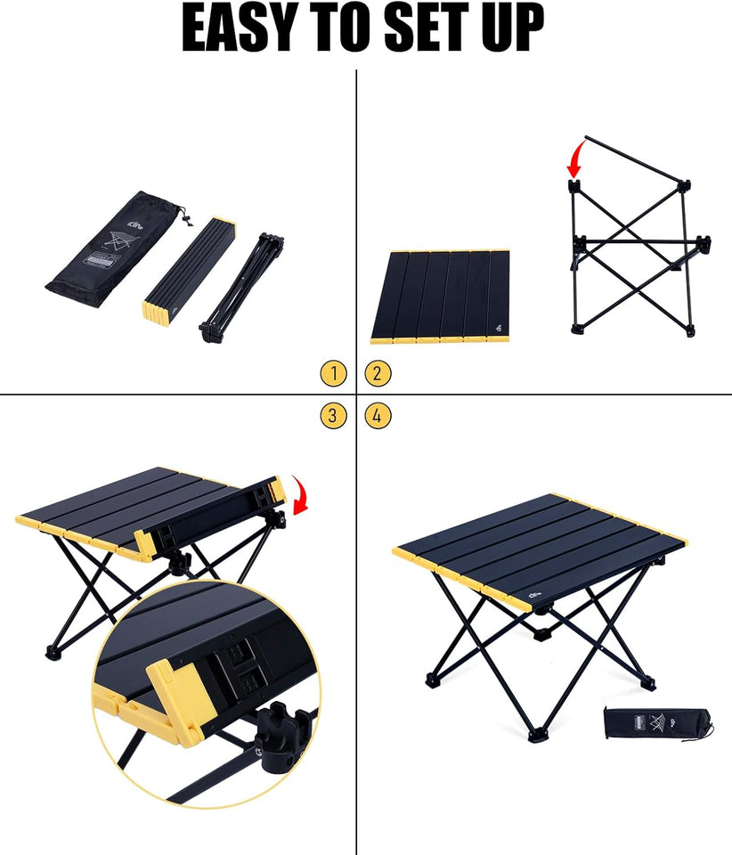 iClimb Ultralight Compact Camping Folding Table with Carry Bag (Black - S)