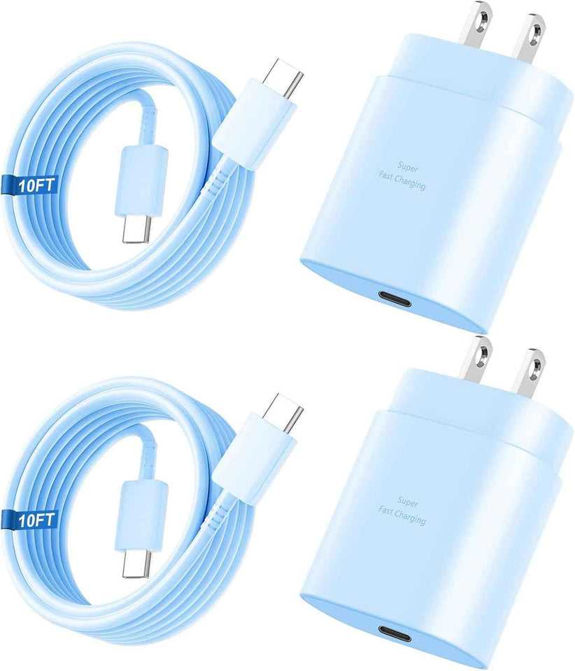 Super Fast Charger Type C, 25W USB C Wall Charger Fast Charging for Samsung Galaxy S25 Ultra/S25/S25+/S24+/S24 Ultra/S24/S24+/S23 Ultra/S22 Ultra/S21 with 10FT Long Android Type C Charger Cable 2Pack